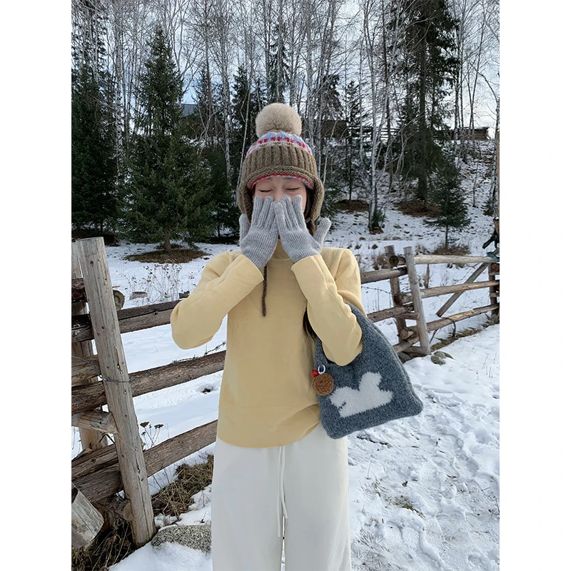 香香的蕉 暖宝宝 毛针一体套头半高领毛织打底加绒加厚绒内搭