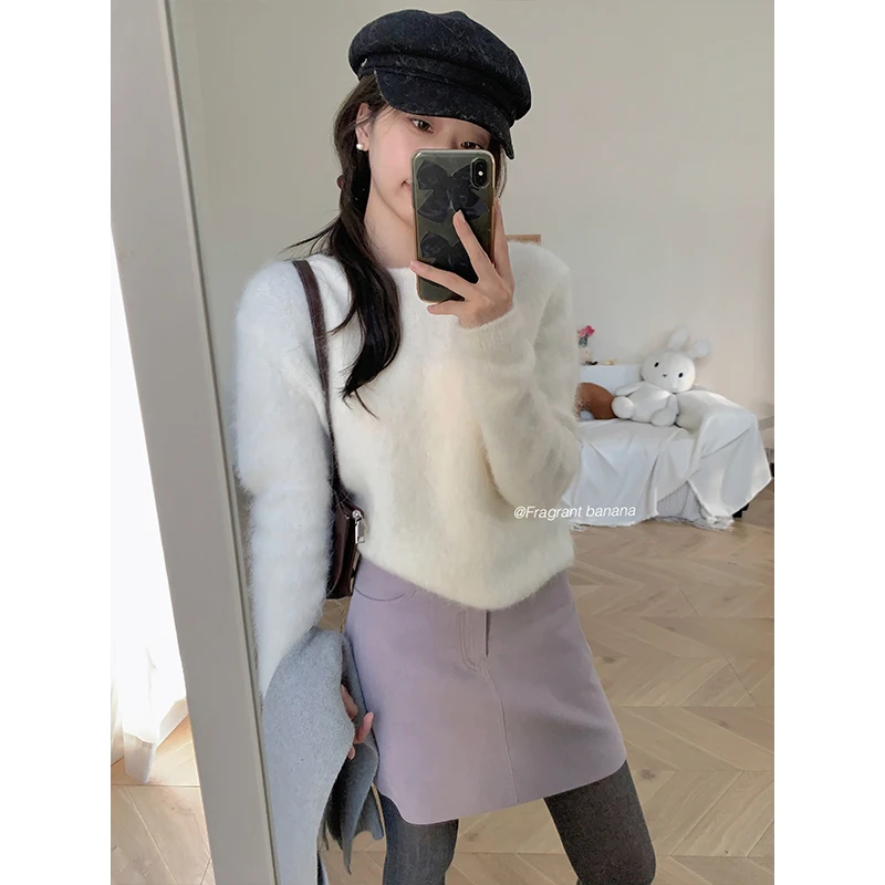 香香的蕉 雪落松林 长绒羊驼毛衣秋冬温柔风显瘦百搭针织衫上衣