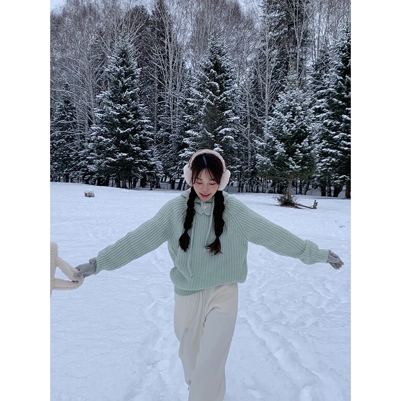香香的蕉 冬雾森林 韩代可拆卸帽子毛衣女高级感温柔上衣厚实