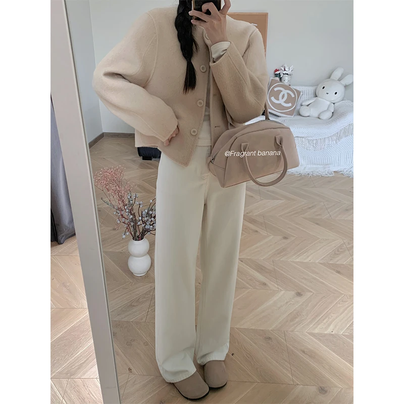 香香的蕉【四季可穿】精梳棉百搭白色牛仔裤遮跨显瘦直筒裤窄版秋冬