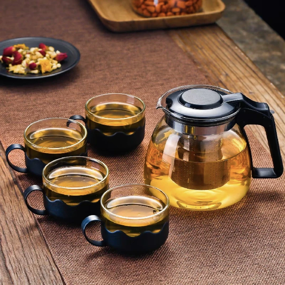 Qaynak 4 istikan茶壶泡茶耐热玻璃泡茶壶茶水分离过滤花茶壶