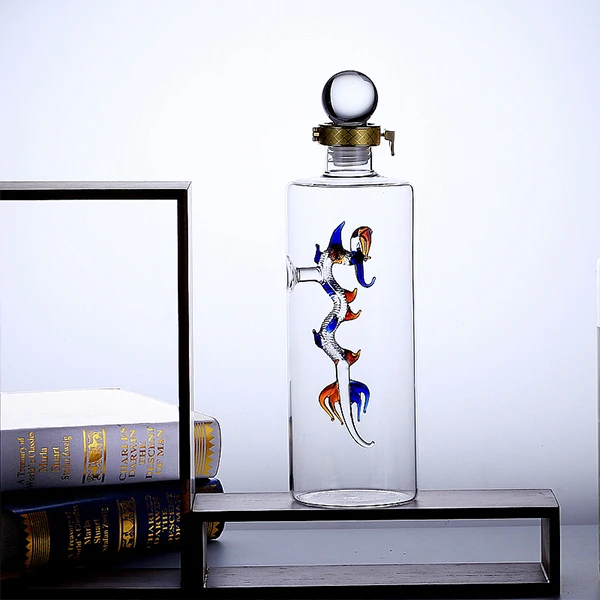 家用直管酒瓶内有创意立体龙凤帆船高硼硅玻璃密封空泡酒专用空瓶