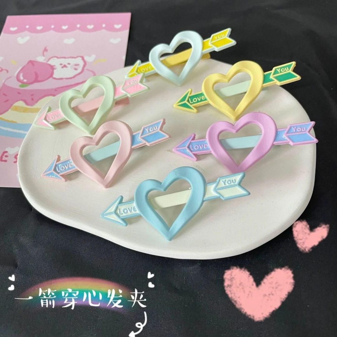 呲甜发夹奶油色鸭嘴夹一箭穿心发夹女粉嫩爱心学生边夹少女心发饰