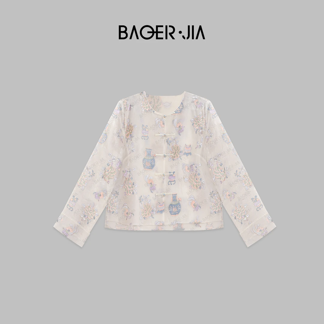 18-【绿宝瓶】宝儿家BA64824205夏季新款国潮风新中式真丝提花上衣