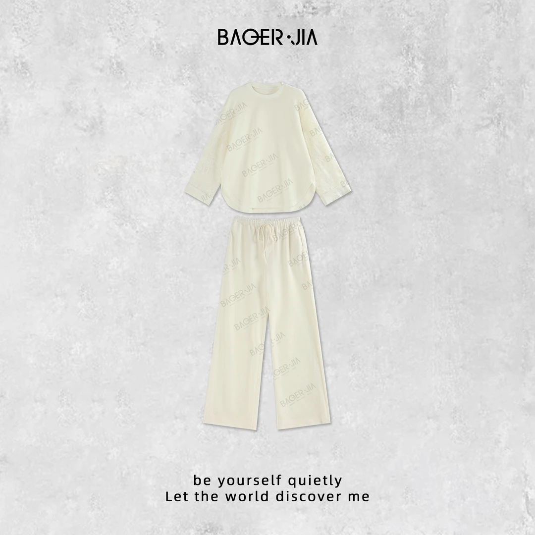 18-宝儿家含幂BF38624307早秋穿搭新款羊毛拼接桑蚕丝绣花上衣裤