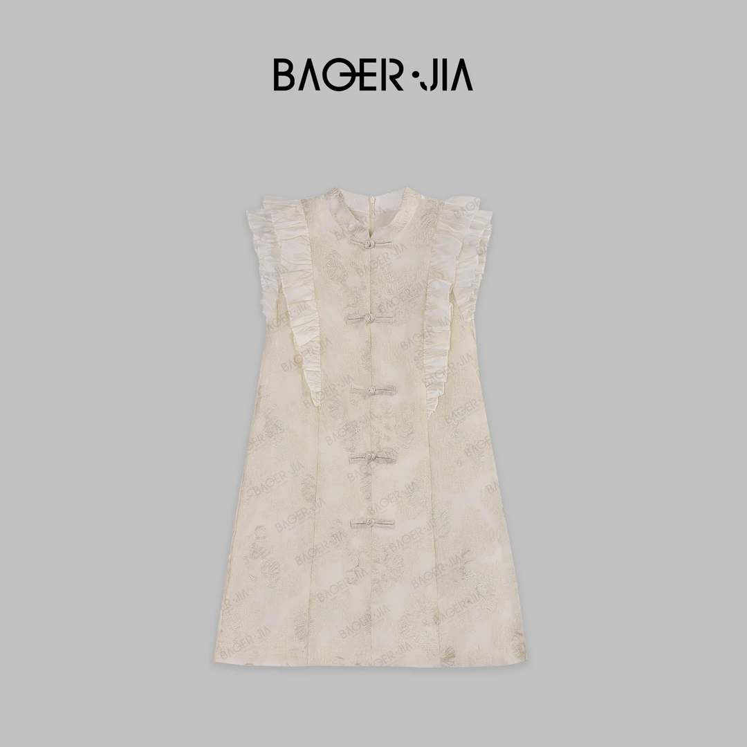 19-宝儿家BE22424204夏季款国风提花定制手工盘扣金丝线长连裙子