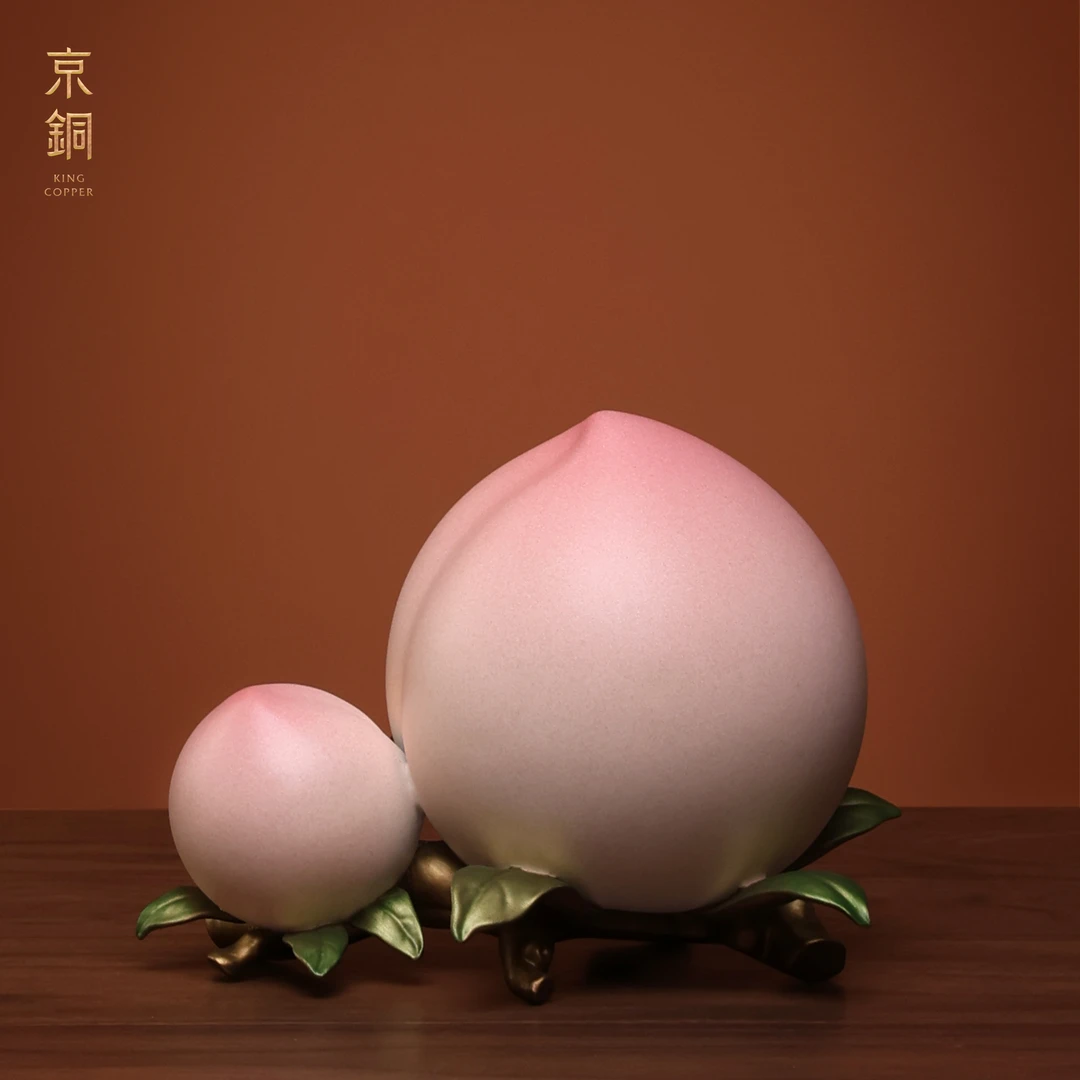 京铜家居装饰艺术摆件福寿双至桌面玄关客厅书房博古架全铜手工品