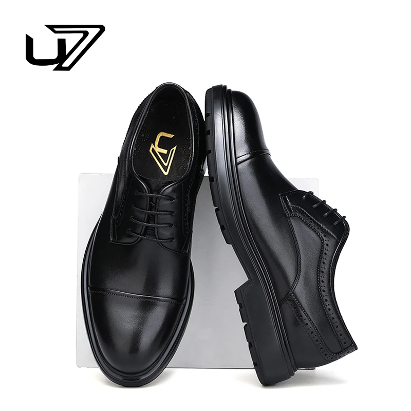 U7品牌男鞋英伦商务正装皮鞋2024新款男士内增高真皮德比鞋