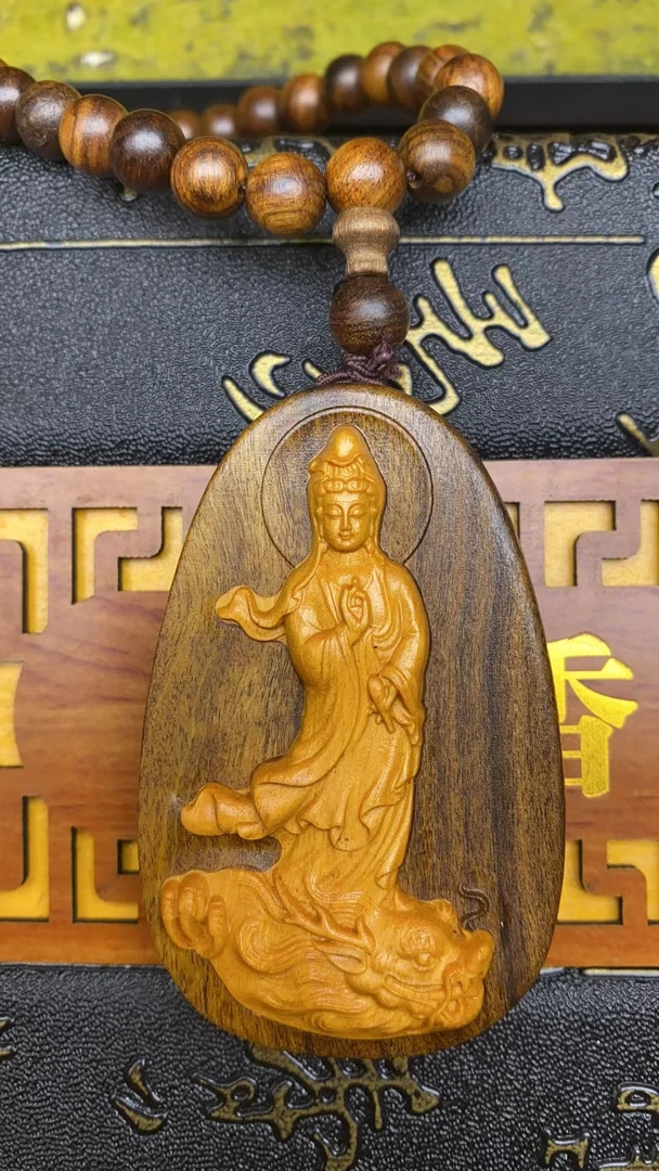 【水滴观音】特色手工艺 实木雕刻工艺品 男女挂件吊坠赠送礼盒