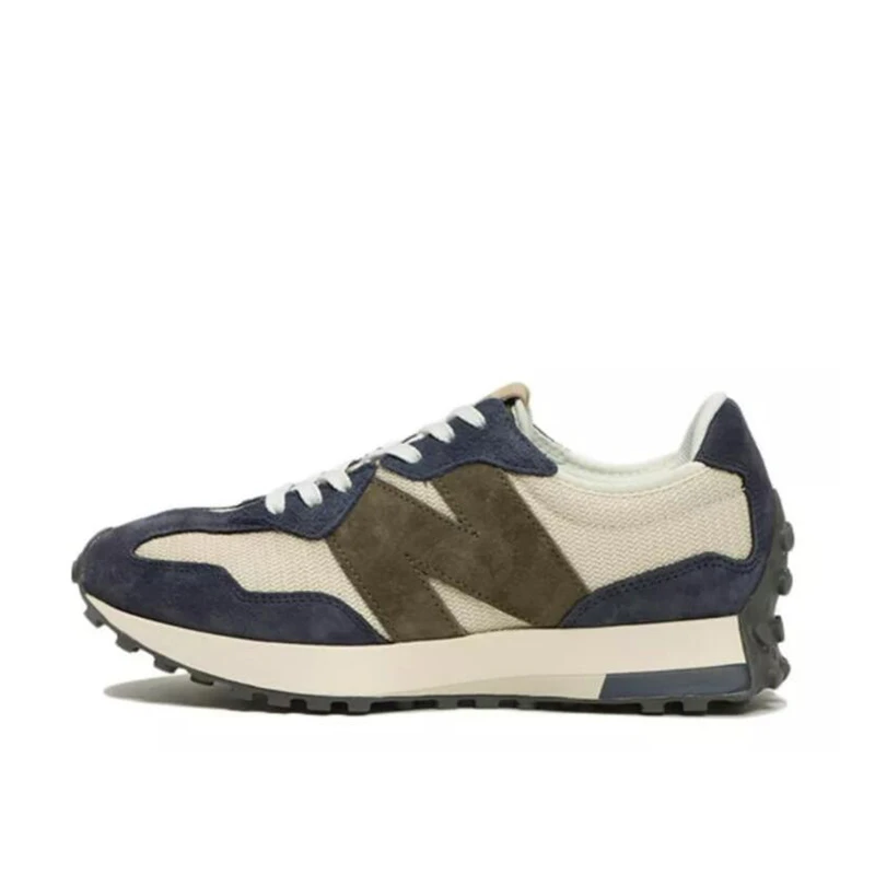 New Balance 绒布网状大Nlogo拼色蓝米色跑步鞋 MS327DT