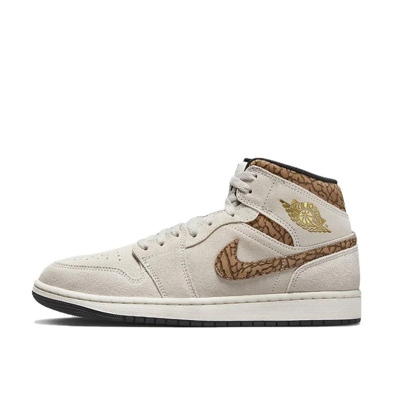Air Jordan 1 Mid 大象纹 复古篮球鞋 浅棕 DZ4129 DZ5369-102
