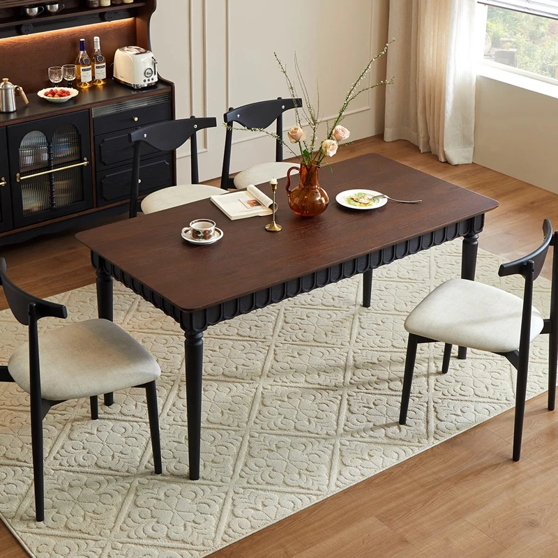 法式中古风白蜡木实木餐桌美式复古长方形饭桌小户型轻奢客厅家具