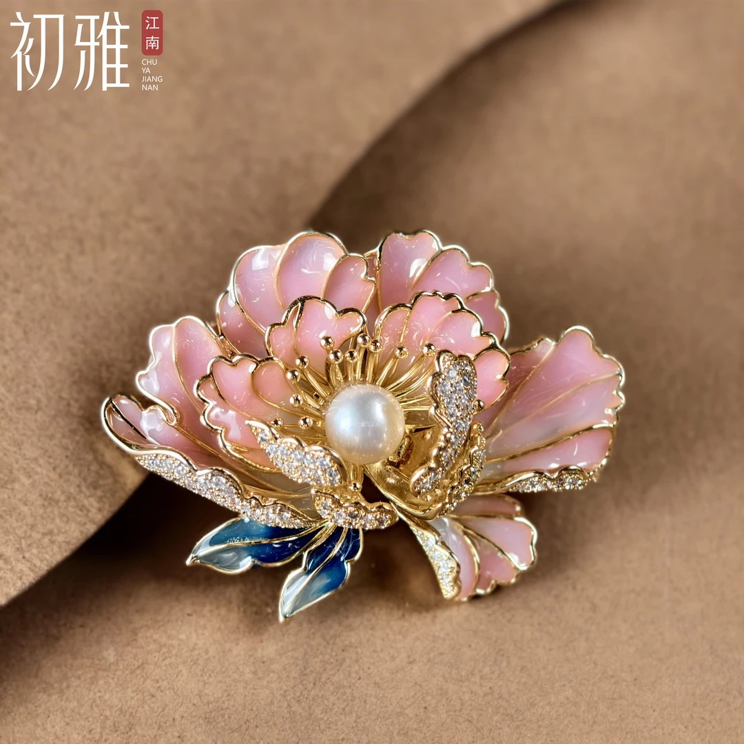 铜仿珍珠胸针 初雅PIN-国风系列【出水芙蓉】新中式铜镀k金胸针