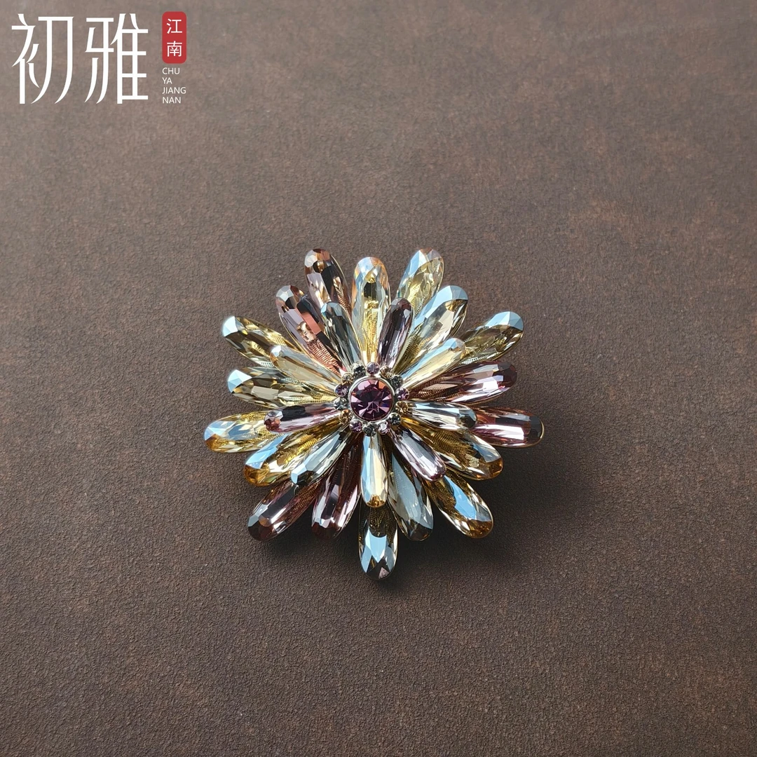 铜仿水晶胸针 初雅PIN-施家水晶系列【多彩魔花】镀k金磁吸两戴胸针