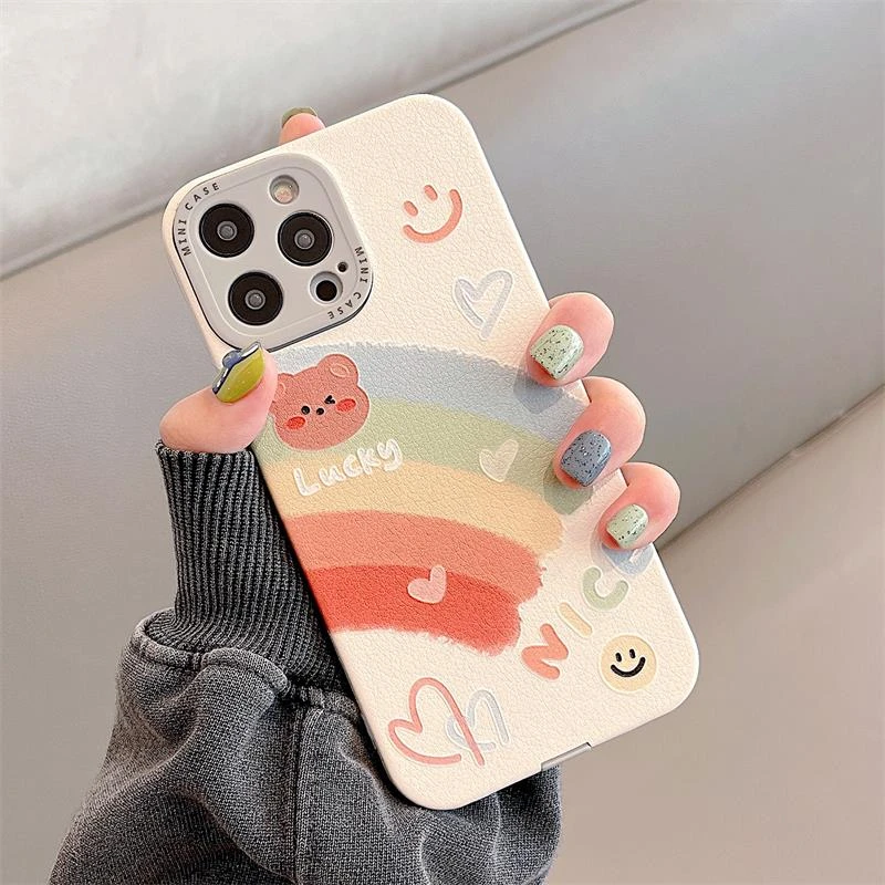 适用ins风彩虹笑脸创意小众适用苹果13手机保护壳iphone14promax