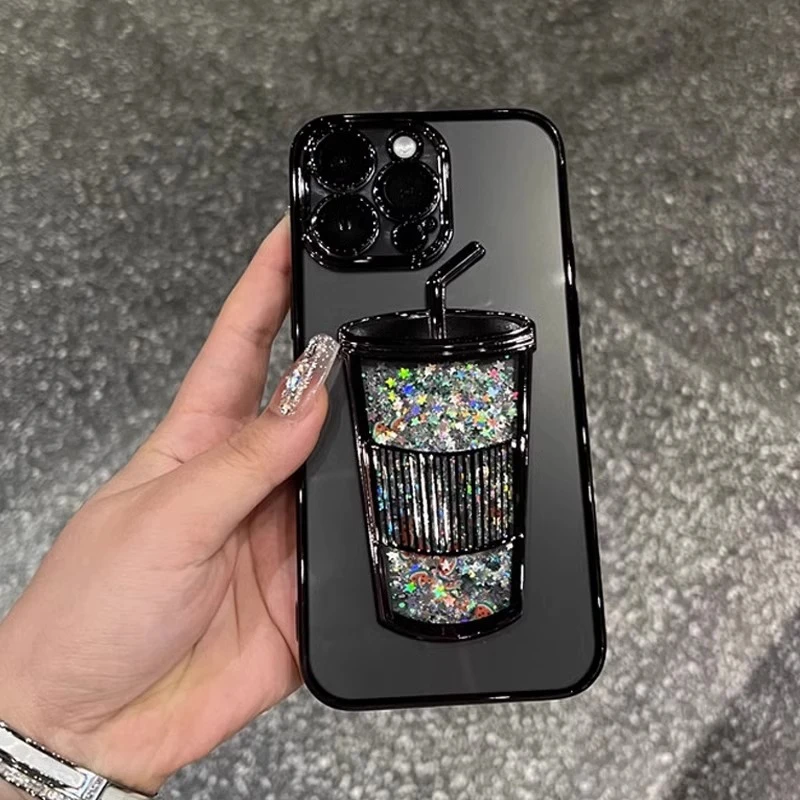 流沙奶茶杯子适用苹果15promax手机保护壳女款全包透明软壳iphone