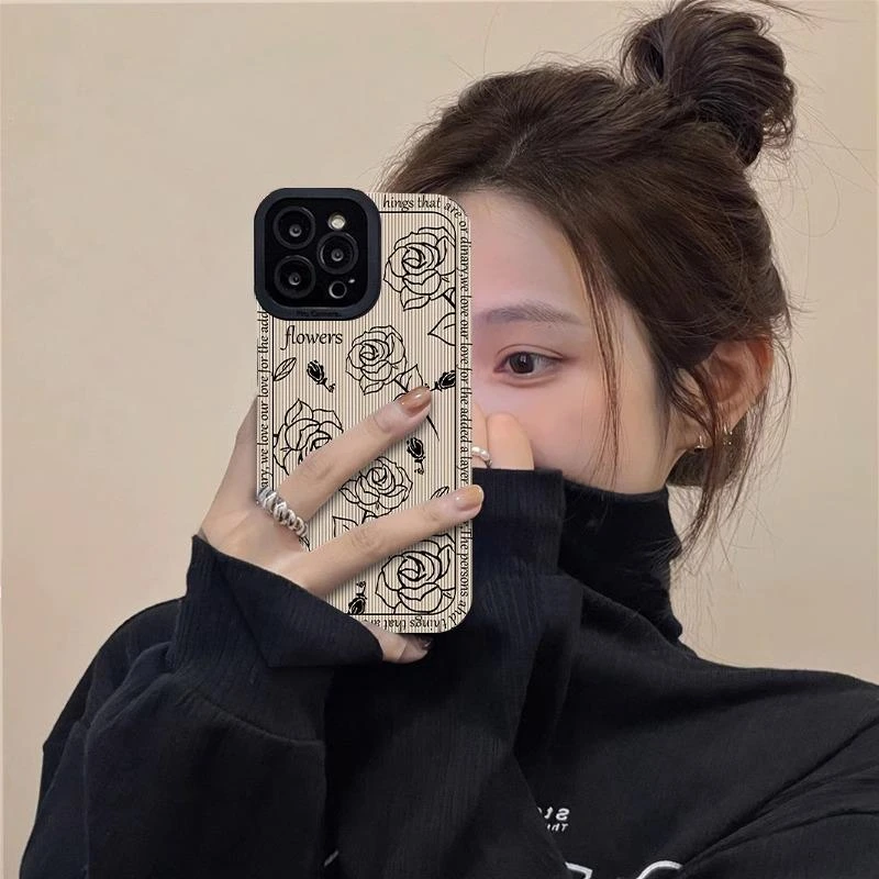 适用苹果15promax手机壳新款复古玫瑰iphone14pro小众i12高级感13