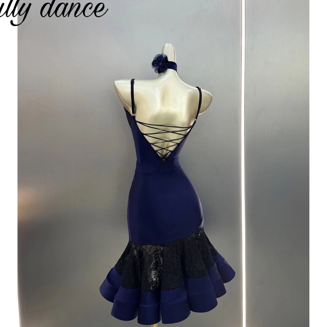 Lilly拉丁舞服吊带抽绳鱼骨尾摆国标舞性感分体套装表演服露背