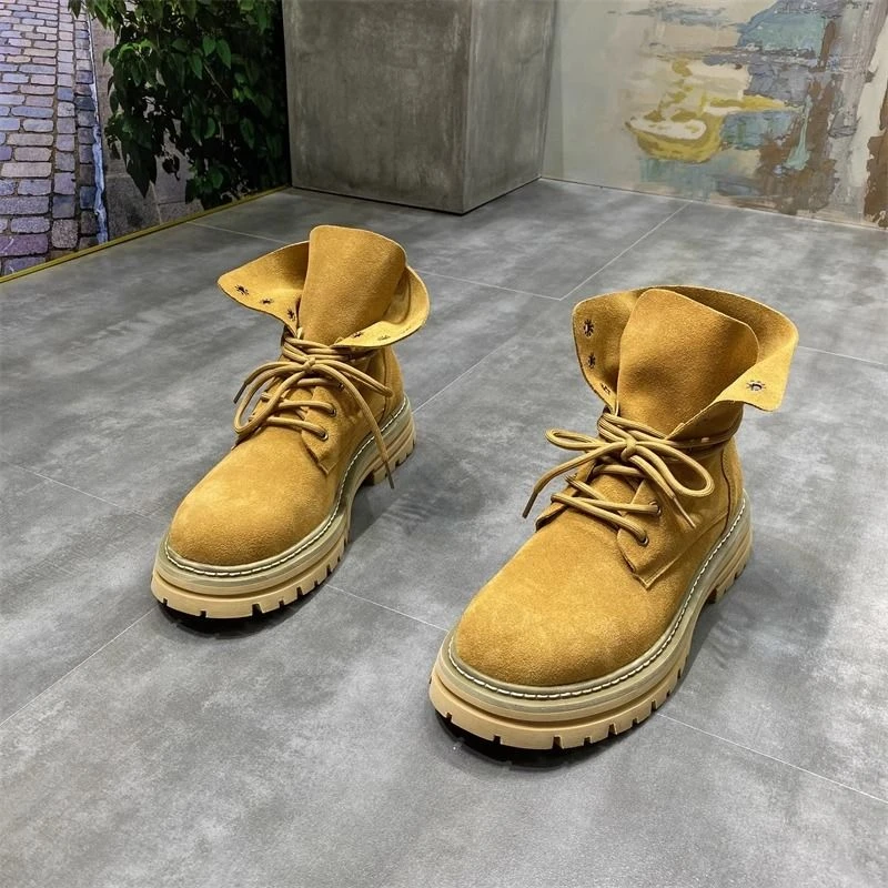 秋冬男士高帮马丁靴女2023新款情侣俩穿靴子潮时尚休闲厚底工装靴