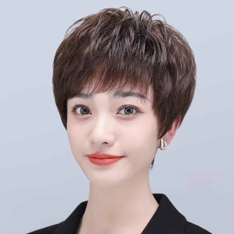 假发真发全真人发中老年女士妈妈款光头轻薄透气自然短发全头套女