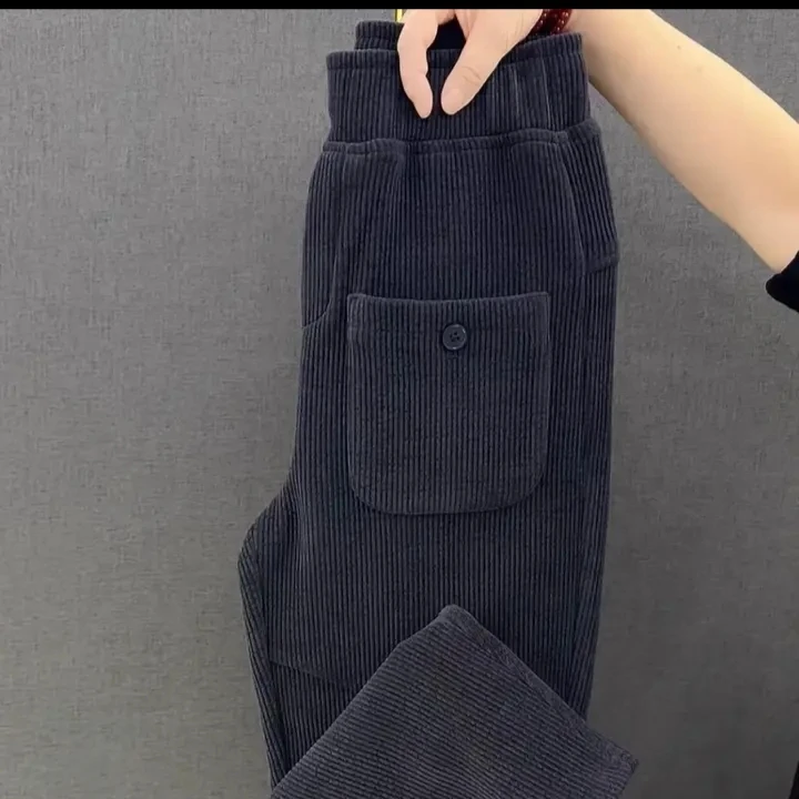 2024秋冬加厚欧棉绒百搭休闲时尚奶奶裤洋气韩版宽松长裤
