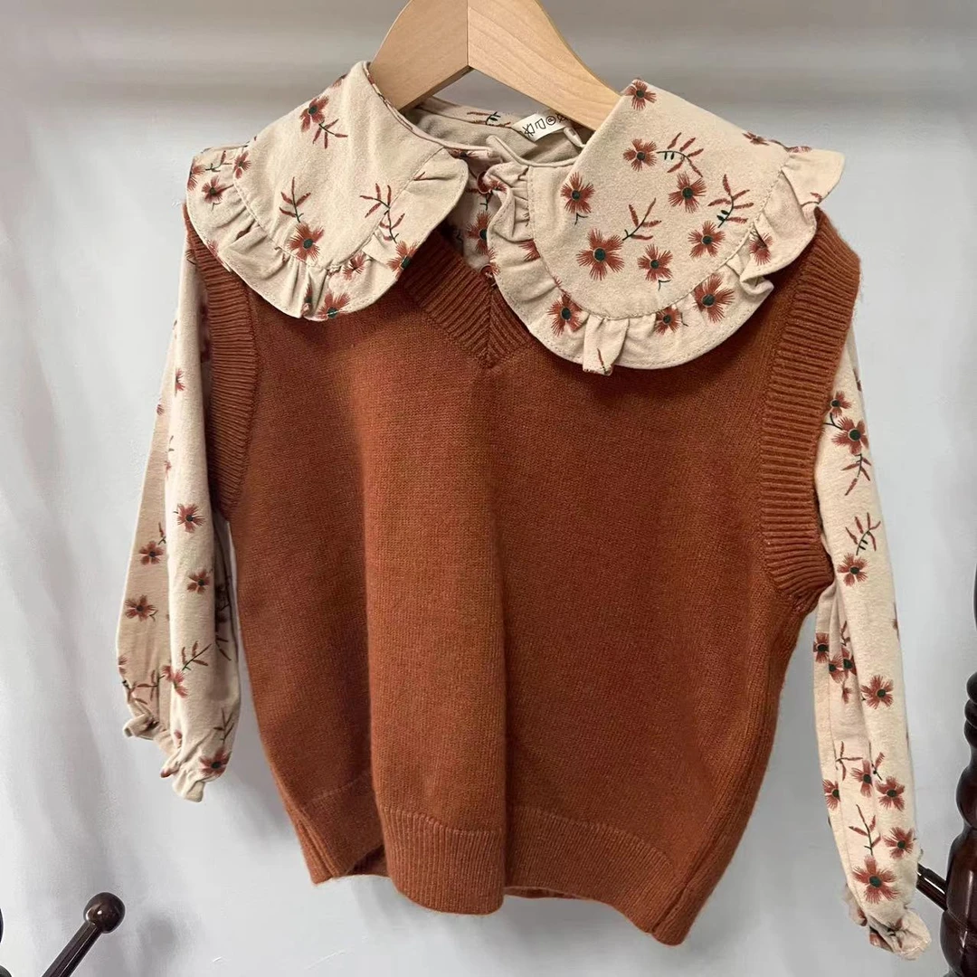 女童新款童装儿童时尚女童针织衫上衣潮春秋款针织假两件套头毛衣