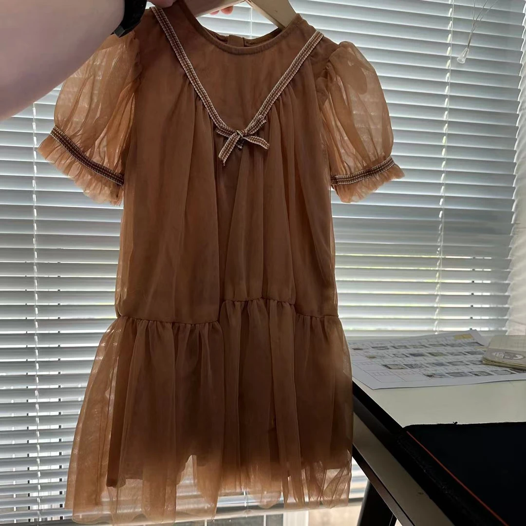 女童夏款新款儿童洋气纯棉休闲裙子复古网纱连衣裙宝宝翻领公主裙