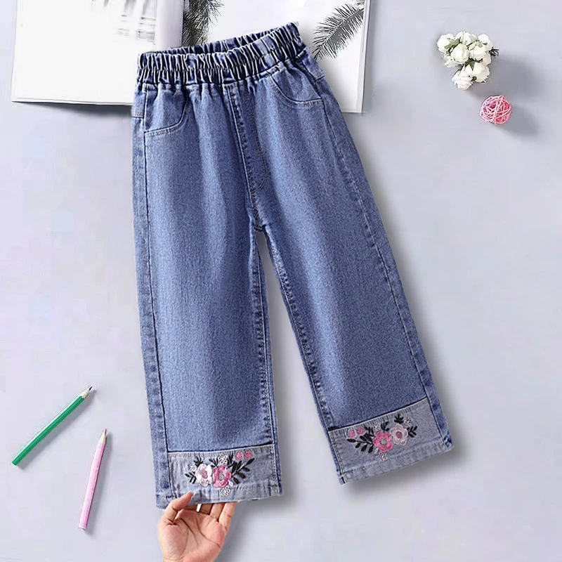 女童裤子春秋款2025新款洋气儿童装牛仔裤女孩直筒长裤宝宝阔腿裤