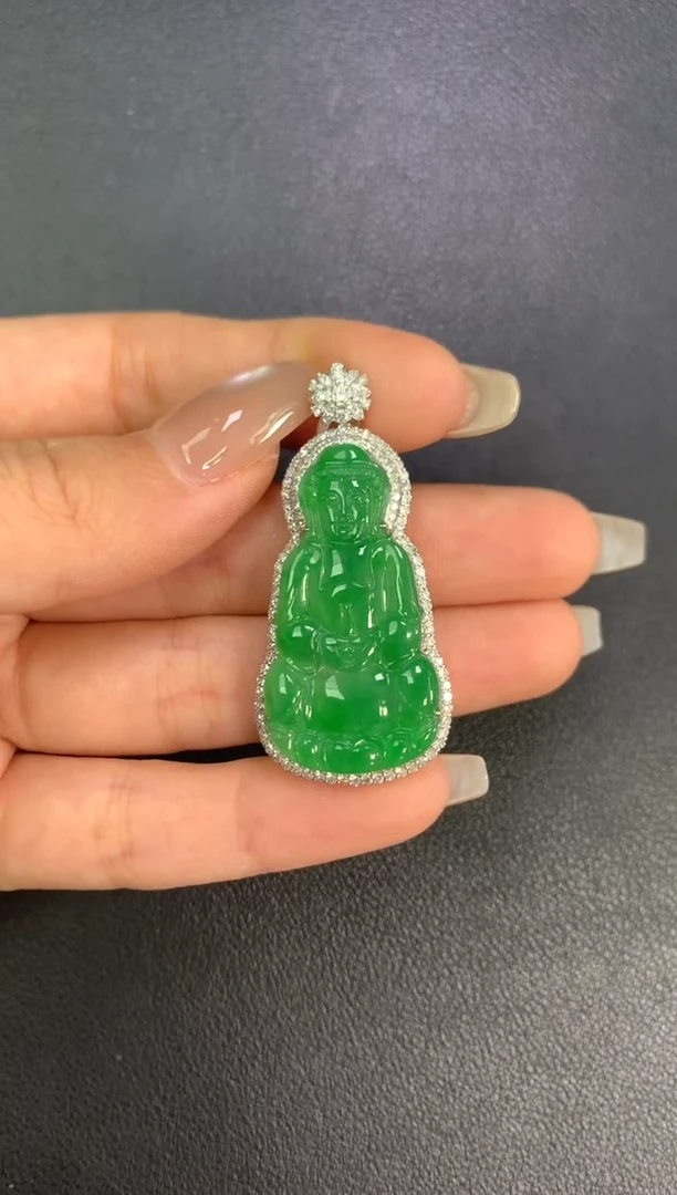 【闪购商品】翡翠吊坠(不含链)18K金镶嵌观音