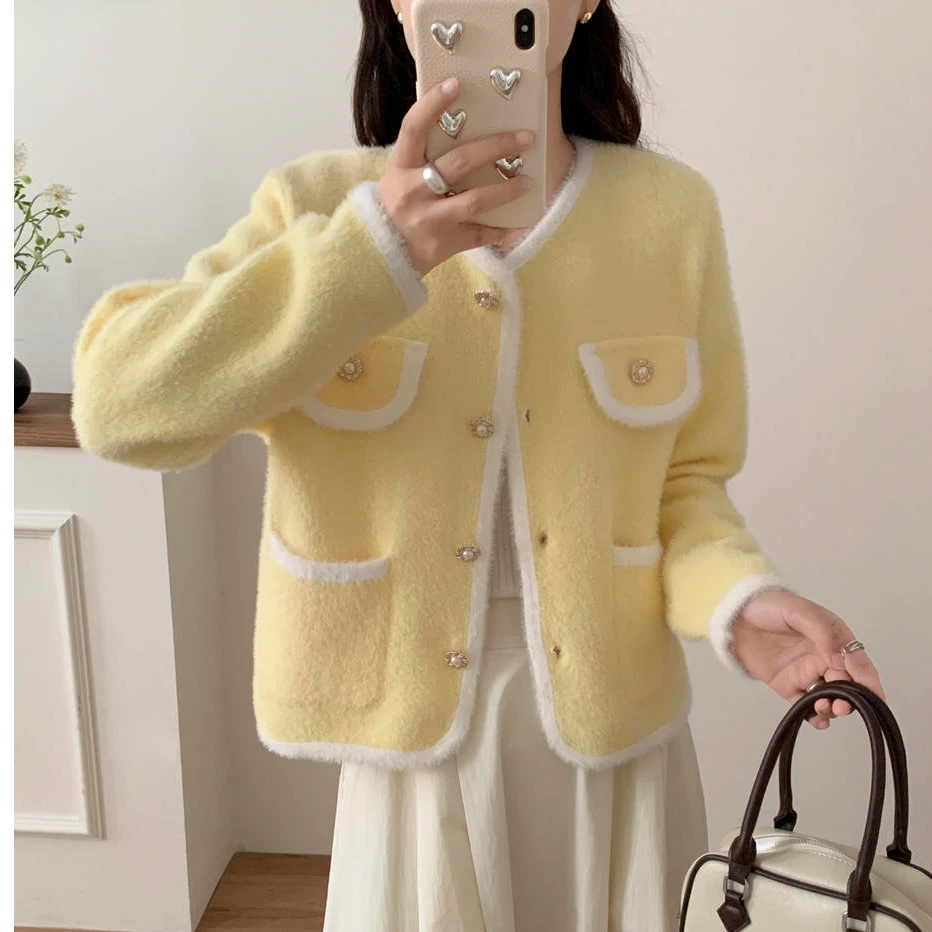 秋季新款小香风外套女短款水毛毛上衣法式名媛风百搭显白时尚款