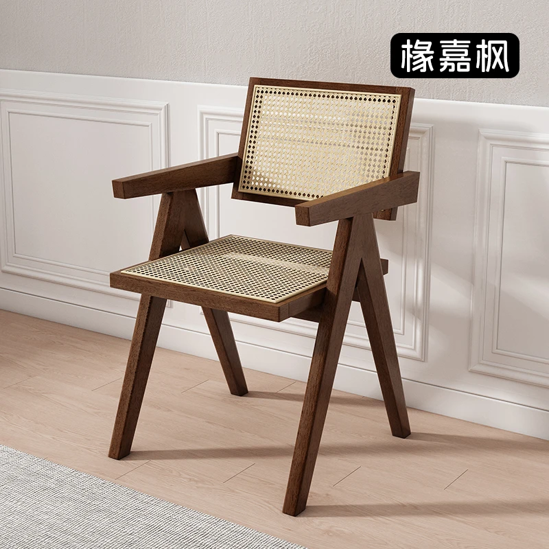藤编椅子昌迪加尔椅藤椅沙发天然真藤咖啡馆民宿家用中古实木餐椅