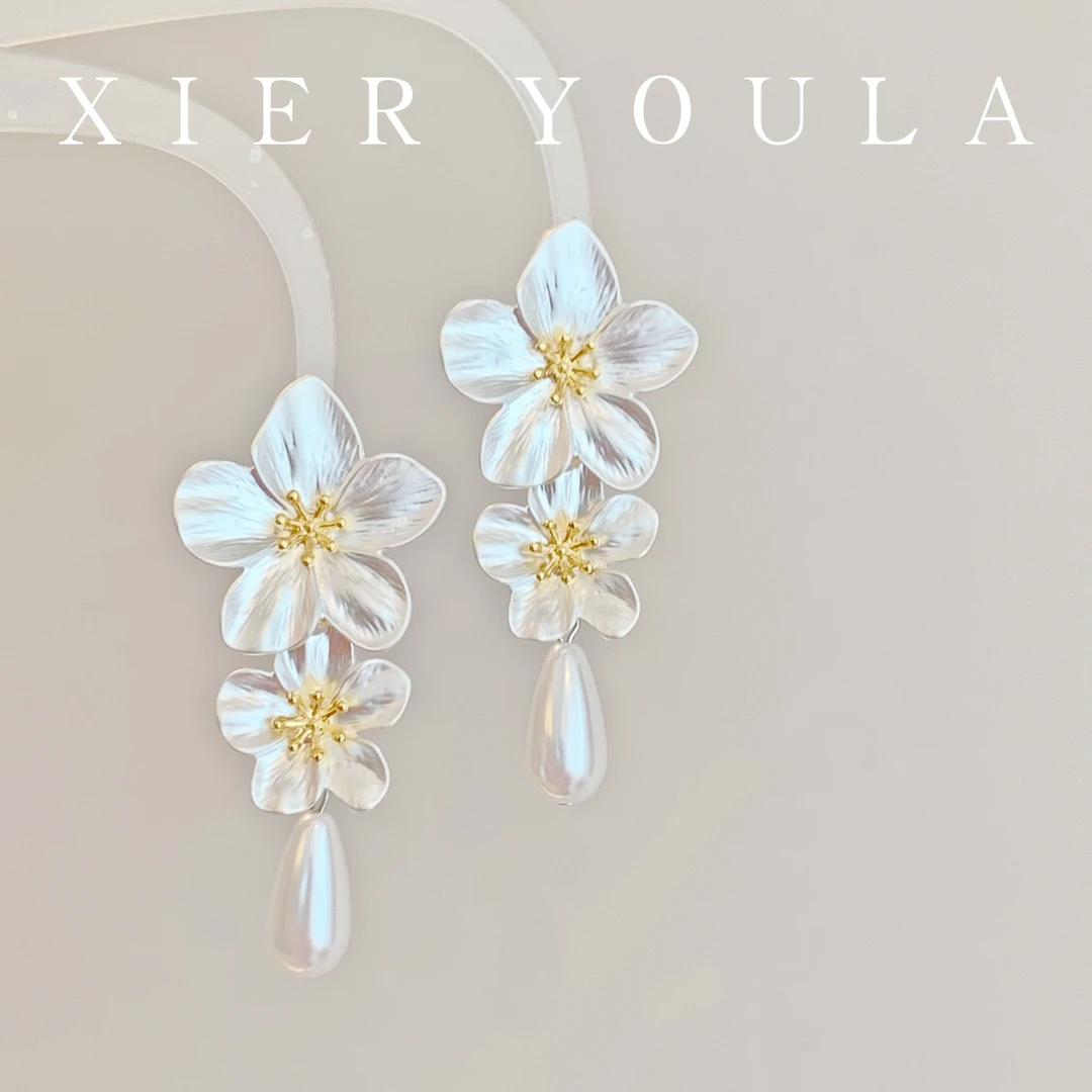 铜合金仿珍珠耳饰 【喜儿ula】7-21-4清新花朵甜美简约耳钉