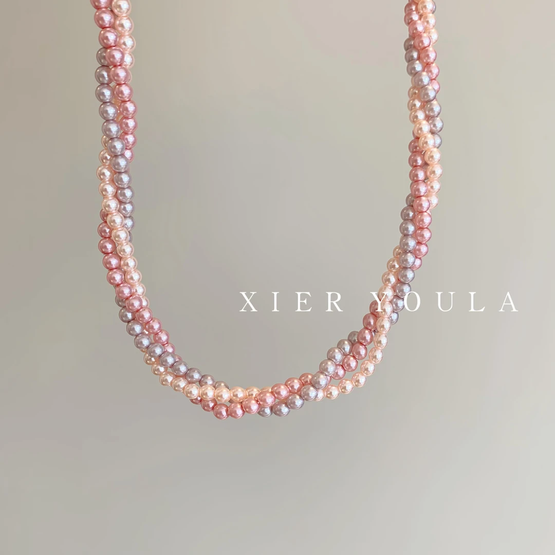 铜合金项链 【喜儿ula】4-19-15多彩编织时尚温柔珠珠轻奢项链