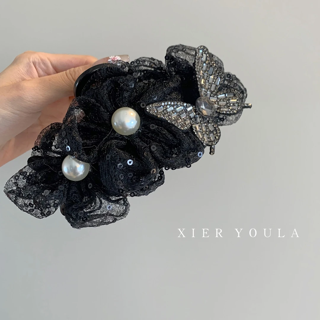 【喜儿ula】6-9-1网纱高级感蝴蝶珠珠抓夹