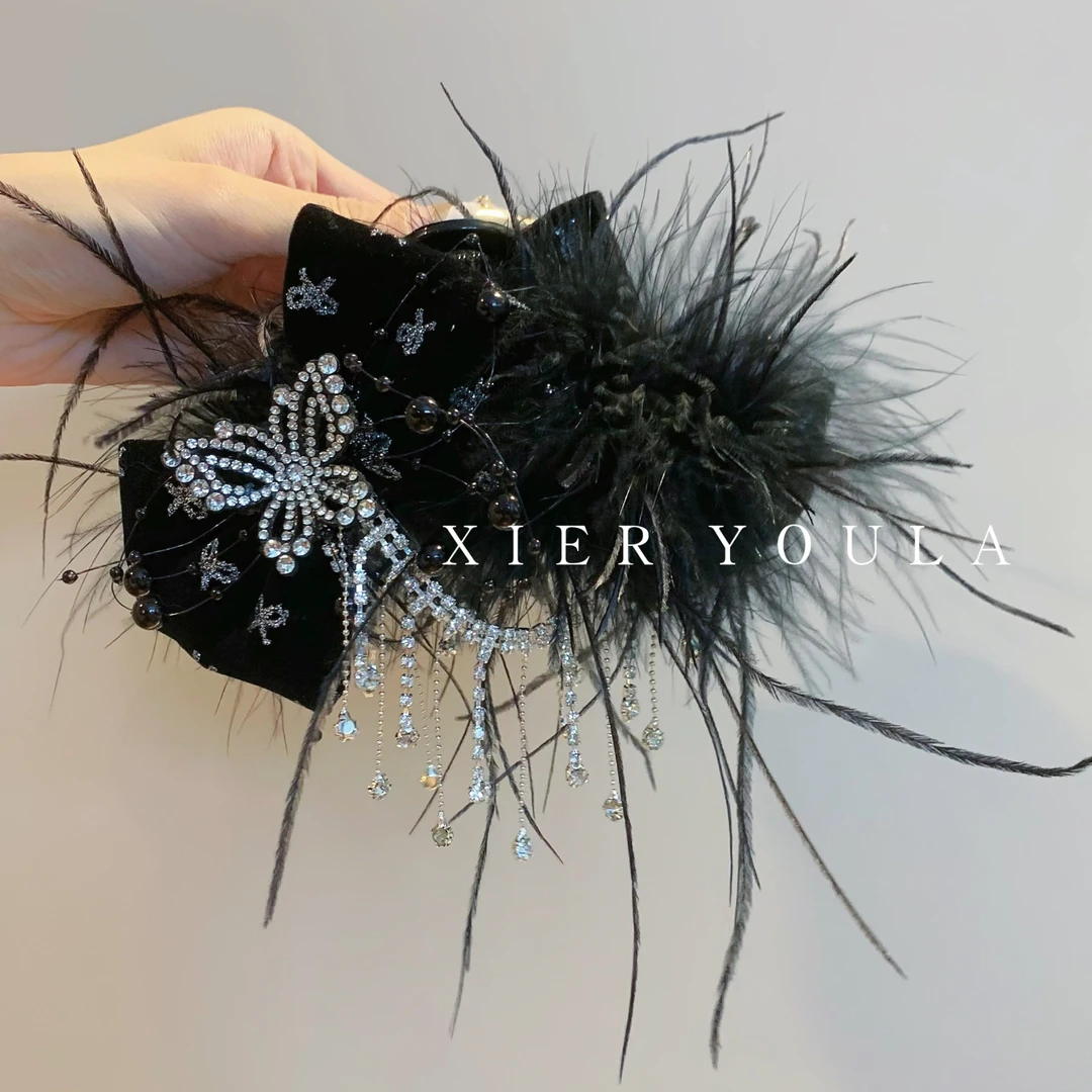 【喜儿ula】11-14-2仙气羽毛时尚蝴蝶结秋冬法式抓夹