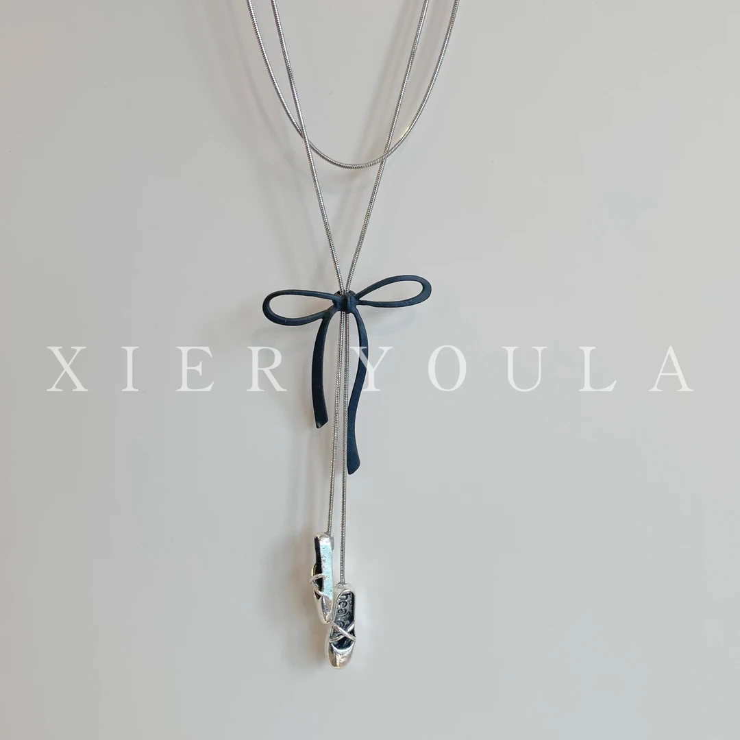 铜合金项链 【喜儿ula】9-26-4温柔精致蛇骨飘带芭蕾舞鞋抽拉项链