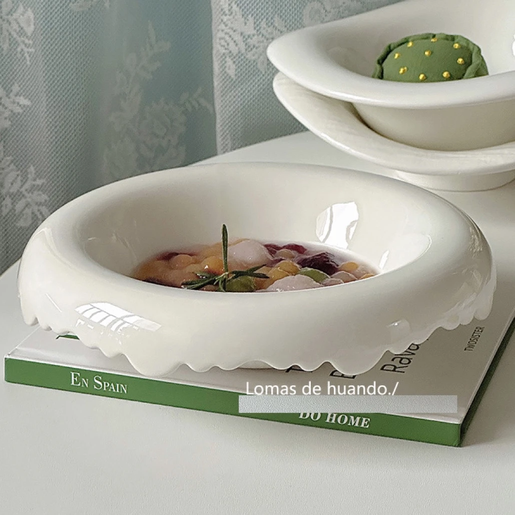 ins风纯白简约西餐盘甜品燕窝碗早餐碗沙拉甜品水果碗高级感餐厅