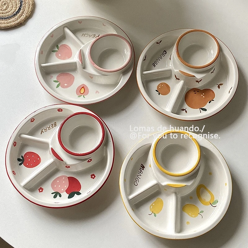 好看的分格餐盘一人食家用早餐分餐分隔定量盘子分餐餐具ins