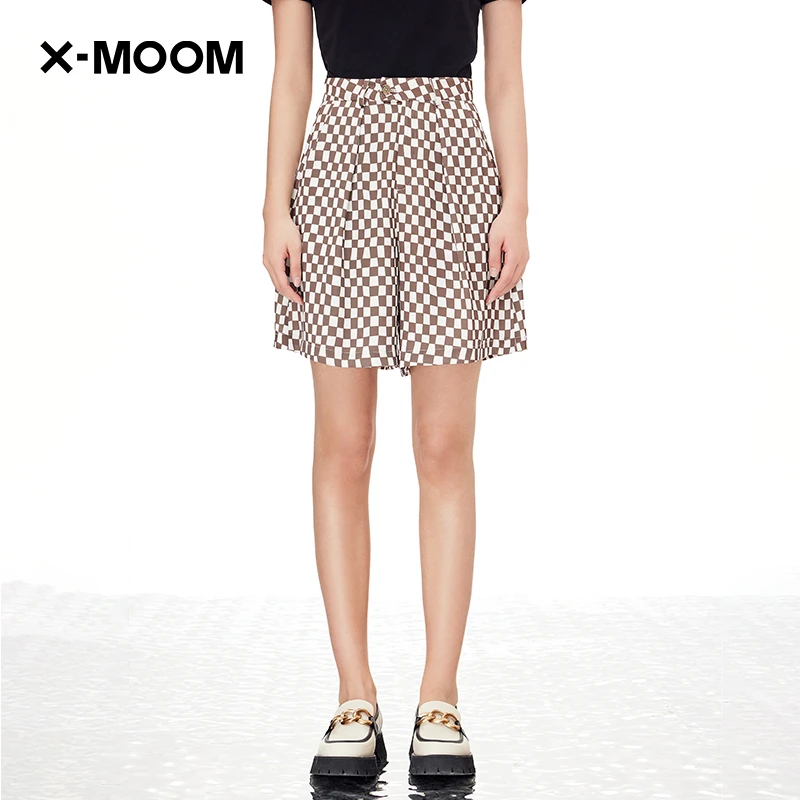 X-MOOM2022夏季新款高端气质棋盘格宽松短裤女格纹休闲ZVXNS18539