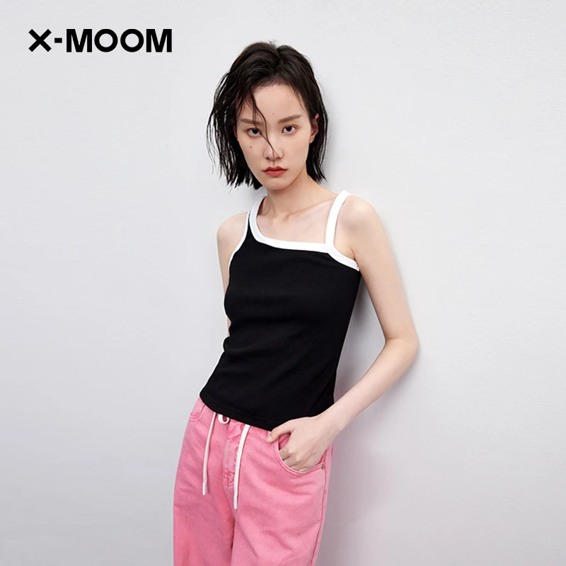 X-MOOM2023夏季新款不对称宽窄肩修身吊带背心运动女ZWXBA19990