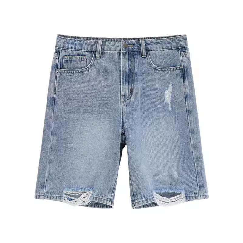 X--MOOM破洞女ins潮五分裤宽松直筒牛仔短裤夏季高腰STXNN90099