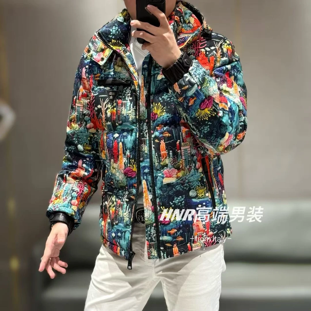 1【乔治雷迪尼专卖】裸眼3D幻彩琉璃海底世界真皮拼接羽绒服256602