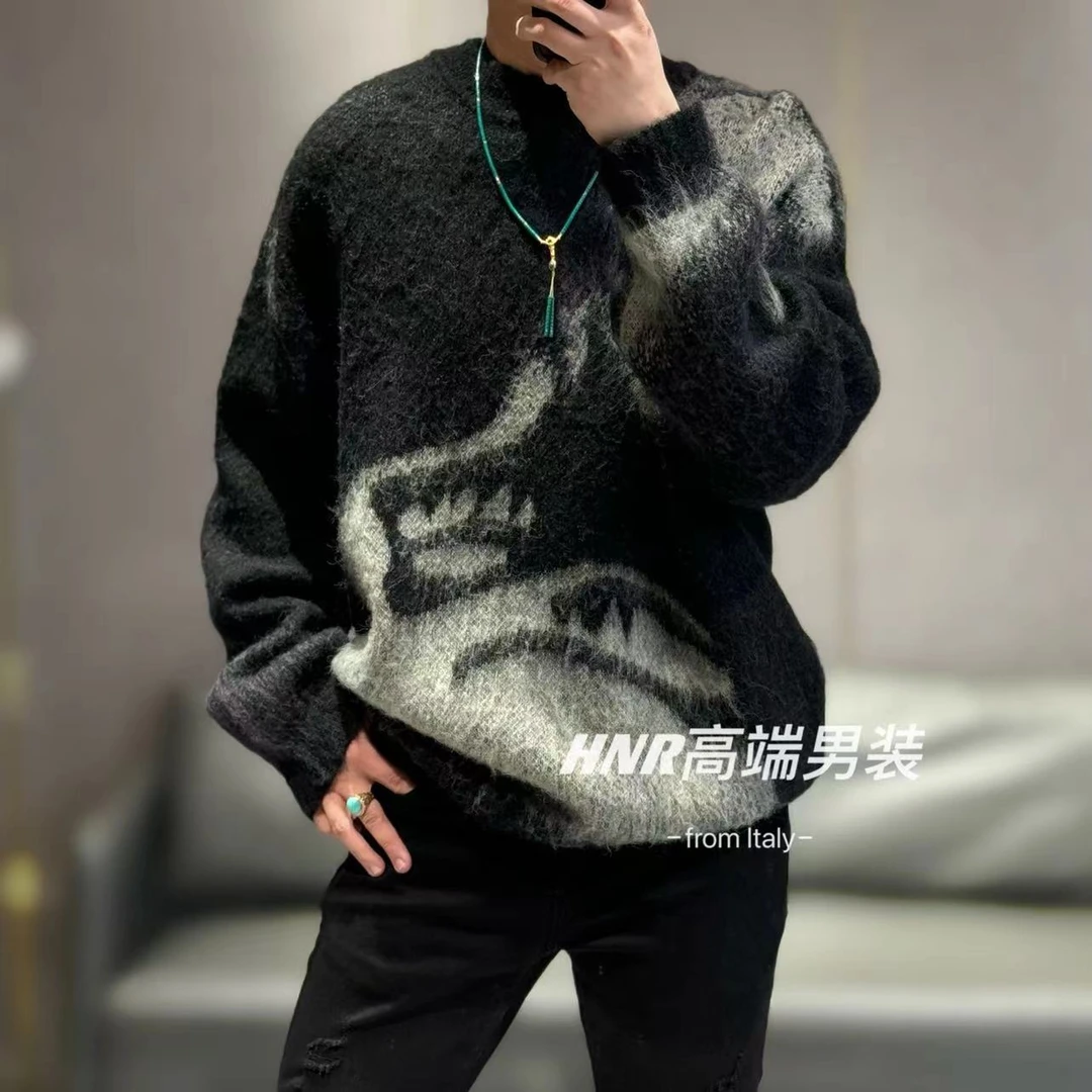 个性潮流图案新款高端男士时尚休闲百搭针织衫羊毛6130