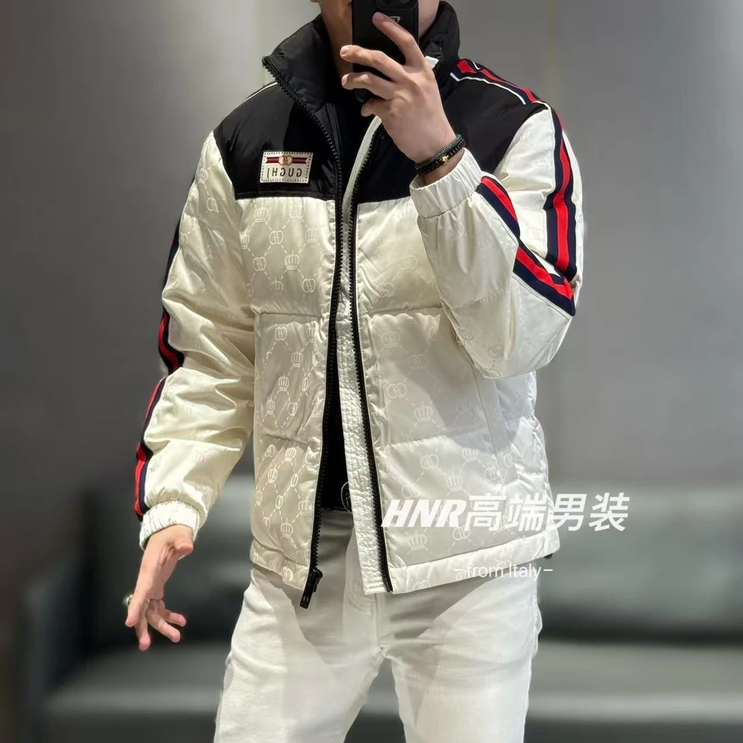 拼色菱格皇冠图案印花立领款秋冬新款时尚休闲百搭羽绒服7138