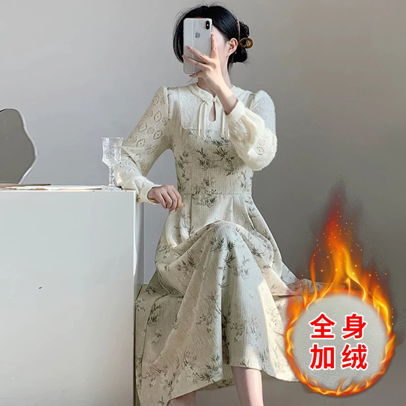 苏陌秋冬季高级感穿搭新中式气质显瘦高端精致小香风假两件连衣裙