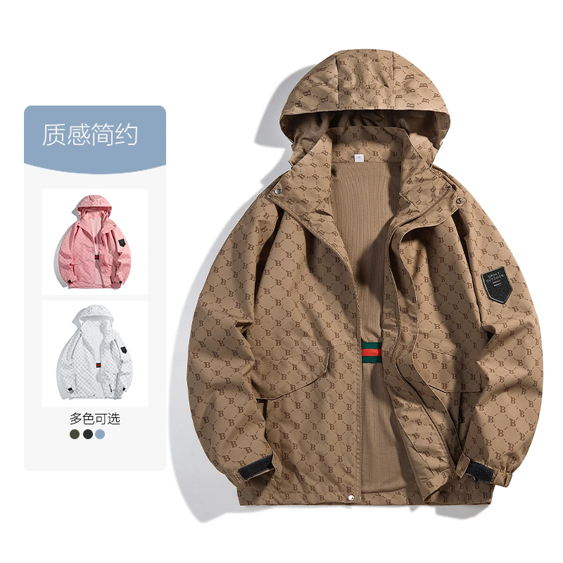 春秋新款情侣简约百搭连帽户外防风夹克运动宽松防水B字外套888