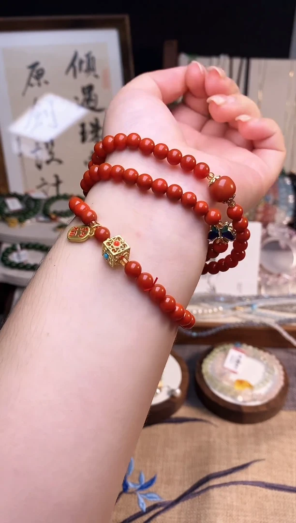 【闪购商品】玛瑙/玉髓手串未镶嵌天然红玛瑙三圈手串