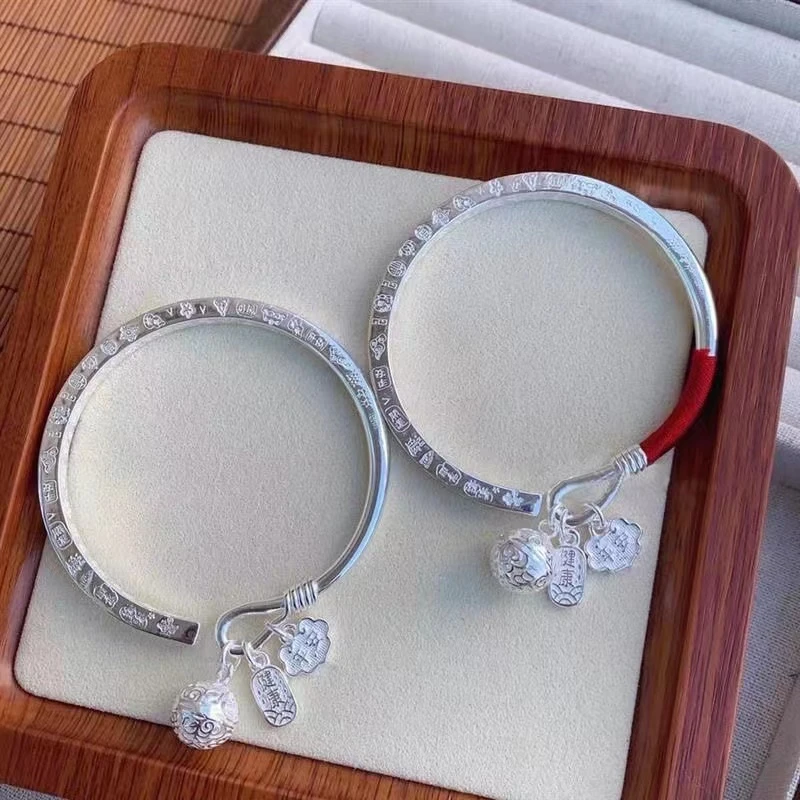 足银手镯 【A21】约28g足银999.9宫铃四面吉言方镯开口男女同款