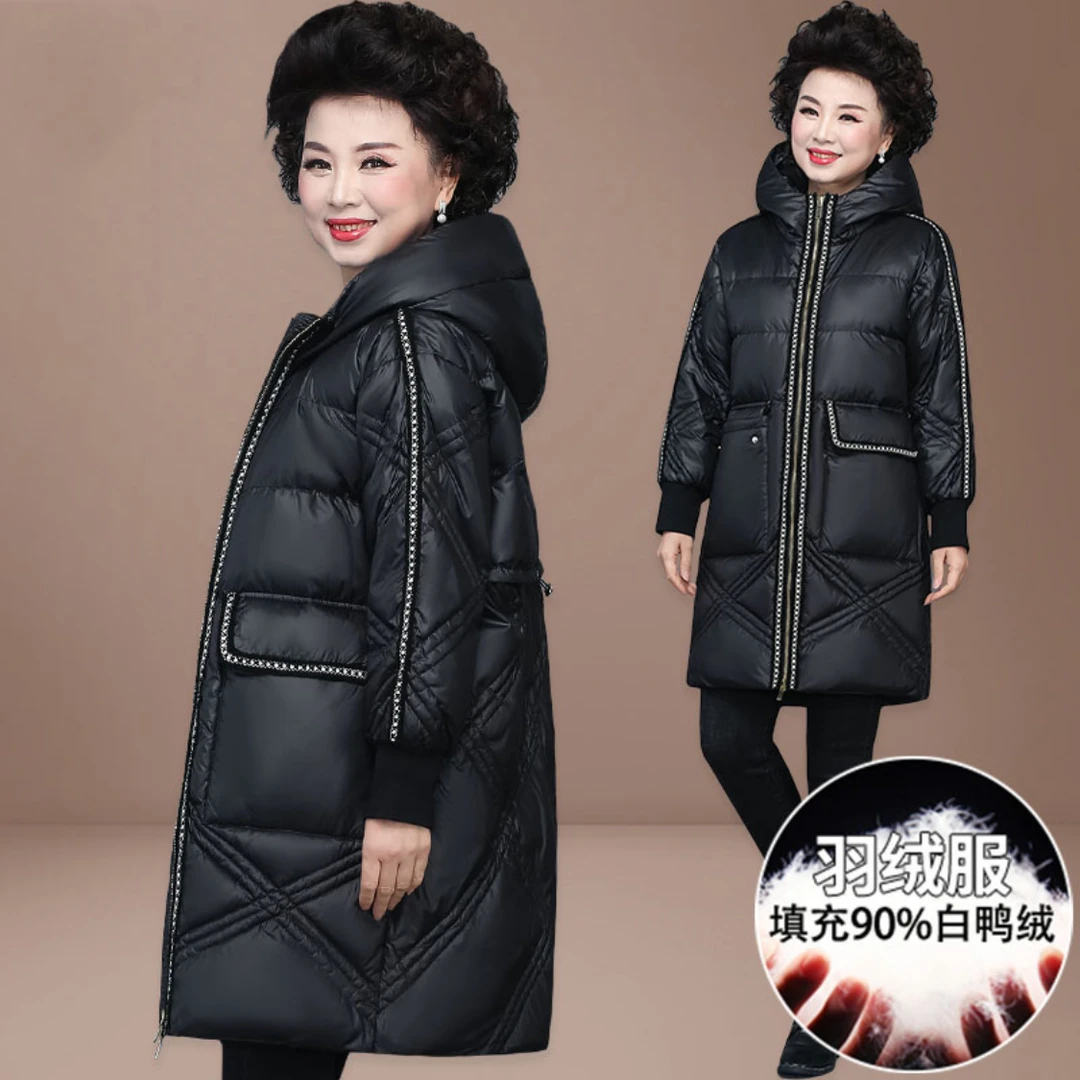 罗蒙妈妈冬装羽绒服女中长款洋气冬季新款大码中年加厚外套棉衣服