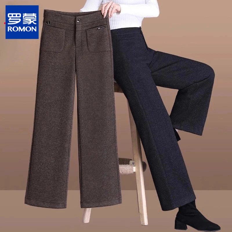 罗蒙年轻妈妈秋冬毛呢裤子洋气新款中老年女冬装羊绒直筒休闲长裤